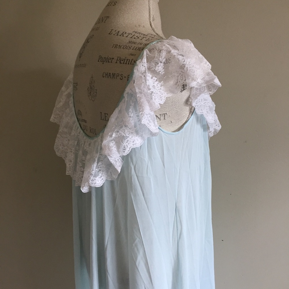 Vintage blue white lace slip dress m/ l - Picture 8 of 13